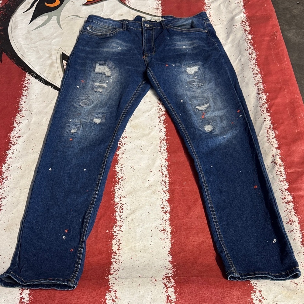 Refinery Republic Distressed Blue Denim Jeans for Men 36x32